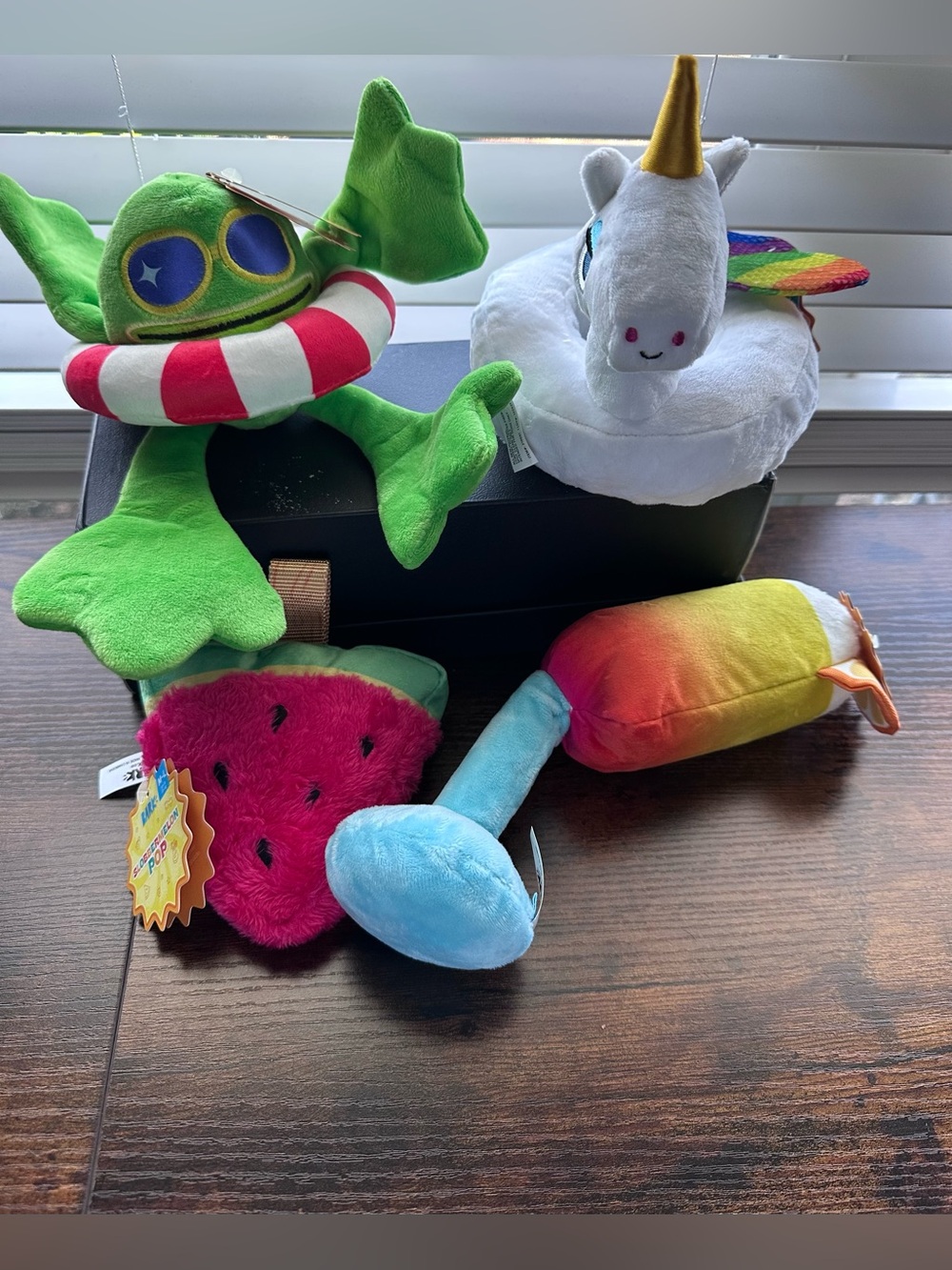 BARK BarkBox Summer Pool Party Dog Toy Lot 4 Plush Squeaky Crinkle